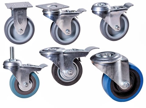 Various types of industrial wheels and caster wheels for shopping carts and equipment
