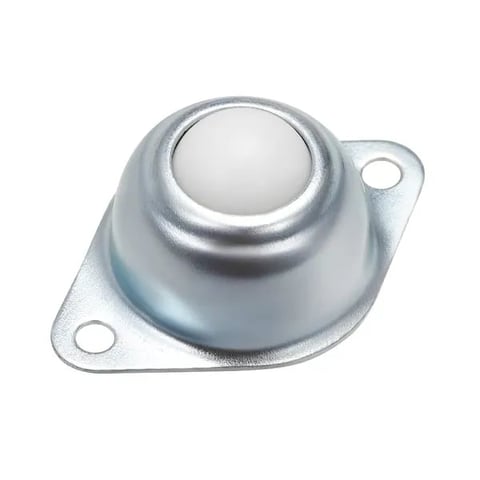 Metal ball caster with mounting plate and two mounting holes for furniture or equipment