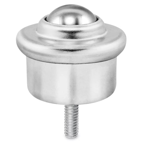 Chrome ball caster wheel with threaded mounting stem on white background