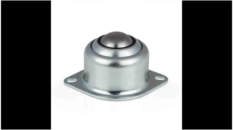 Metal ball caster or spherical bearing with square mounting plate and dome-shaped top